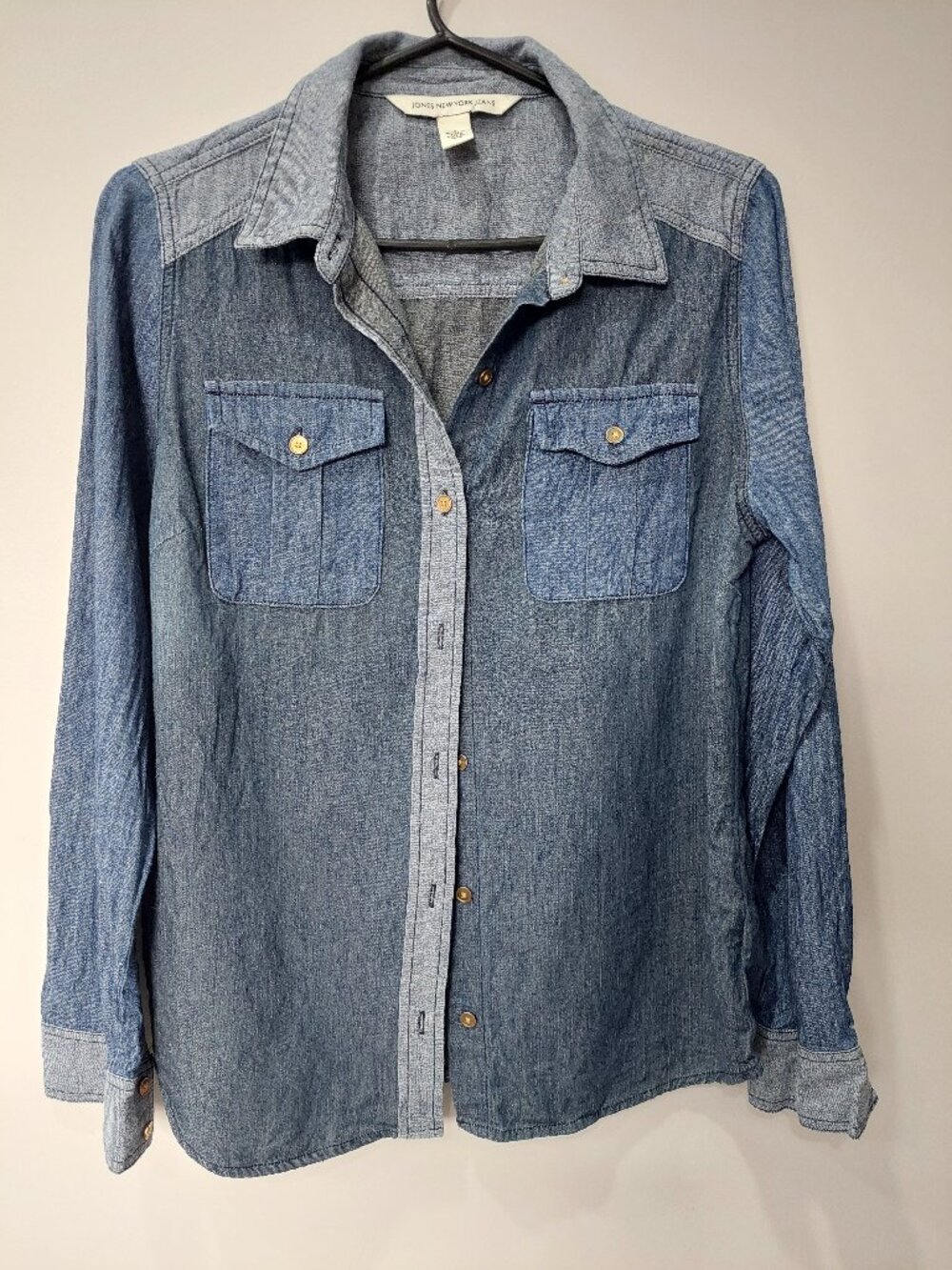Jones New York Women's Size S Patchwork Denim Shirt 100% Cotton